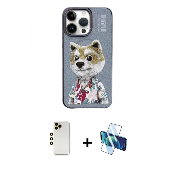 MARSİLYAN™- iPhone 13 Pro Max Kılıf Siluet Modern Özel Seri - Siyah 3D Antistatik Cam Ekran Koruyucu + Shine Kamera Lens - GD