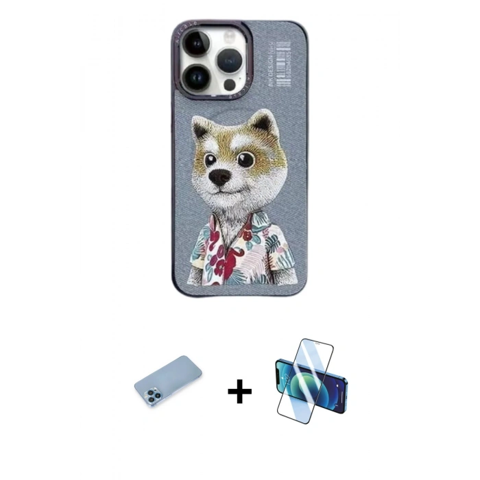 MARSİLYAN™- iPhone 13 Pro Max Kılıf Siluet Modern Özel Seri - Siyah 3D Antistatik Cam Ekran Koruyucu + Shine Kamera Lens Koruma Cam - MI