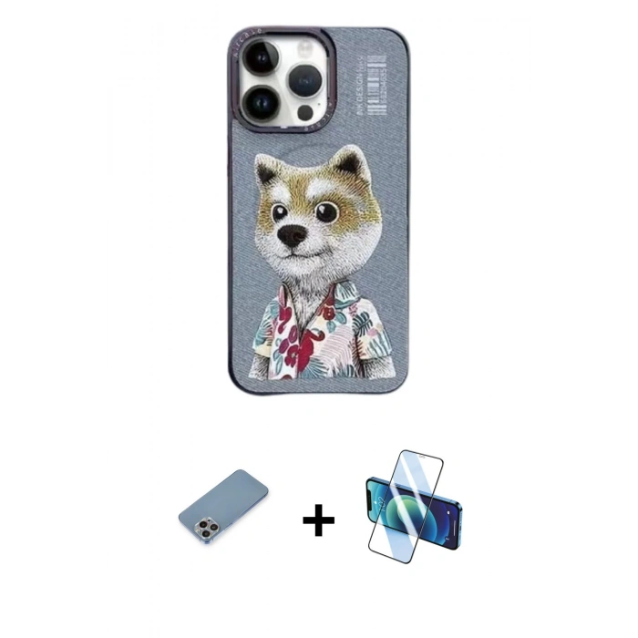 MARSİLYAN™- iPhone 13 Pro Max Kılıf Siluet Modern Özel Seri - Siyah 3D Antistatik Cam Ekran Koruyucu + Shine Kamera Lens Koruma Cam - GI