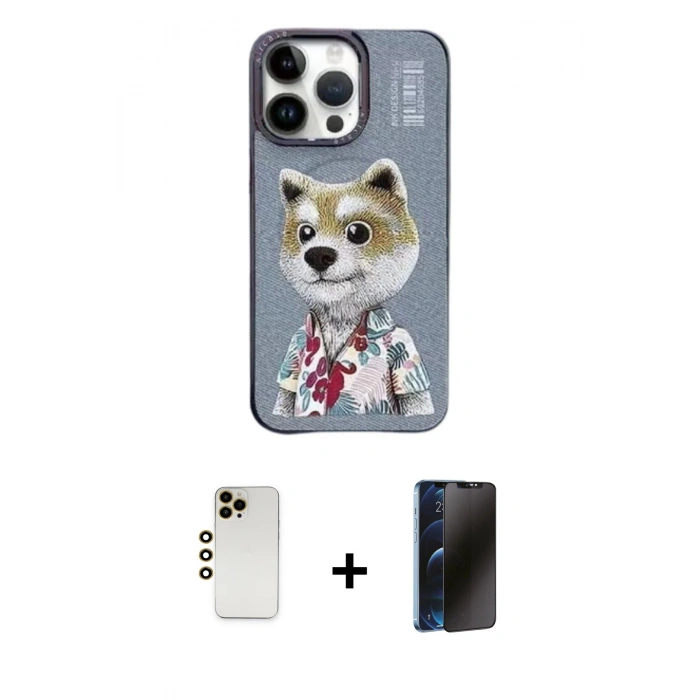 MARSİLYAN™- iPhone 13 Pro Max Kılıf Siluet Modern Özel Seri - Siyah 3D Antistatik Hayalet Cam Ekran Koruyucu + Shine Kamera Lens - GD