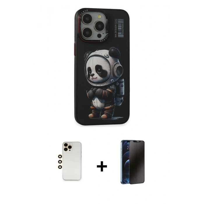 MARSİLYAN™- iPhone 13 Pro Max Kılıf Siluet Modern Özel Seri - Siyah 3D Antistatik Hayalet Cam Ekran Koruyucu + Shine Kamera Lens - GD