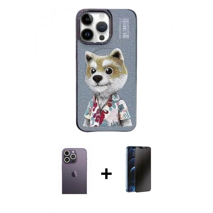 MARSİLYAN™- iPhone 13 Pro Max Kılıf Siluet Modern Özel Seri - Siyah 3D Antistatik Hayalet Cam Ekran Koruyucu + Neon Fosforlu Kamera Lens - BZ
