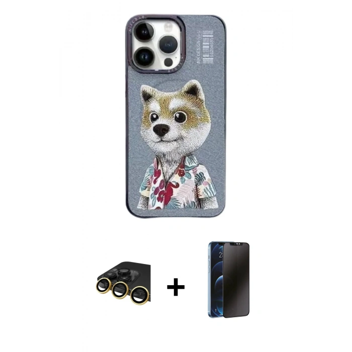 MARSİLYAN™- iPhone 13 Pro Max Kılıf Siluet Modern Özel Seri - Siyah 3D Antistatik Hayalet Cam Ekran Koruyucu + Raze Metal Kamera Lens - GD