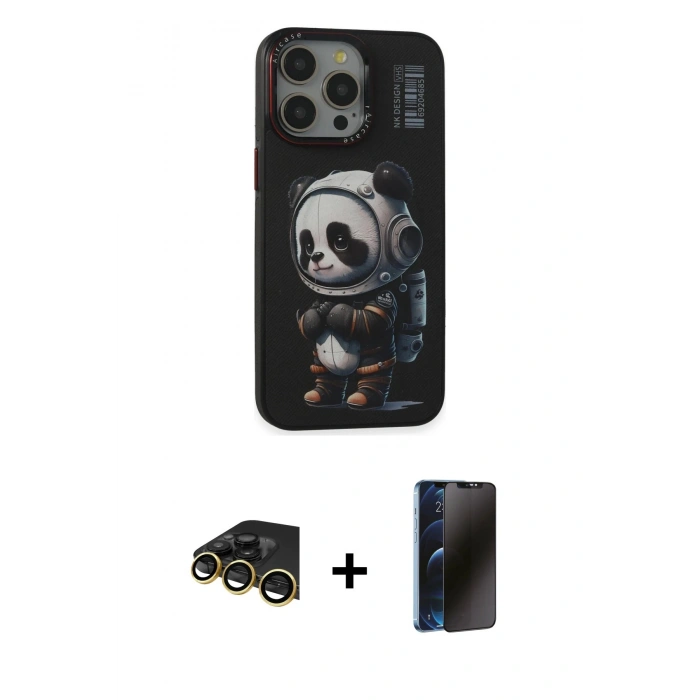 MARSİLYAN™- iPhone 13 Pro Max Kılıf Siluet Modern Özel Seri - Siyah 3D Antistatik Hayalet Cam Ekran Koruyucu + Raze Metal Kamera Lens - GD