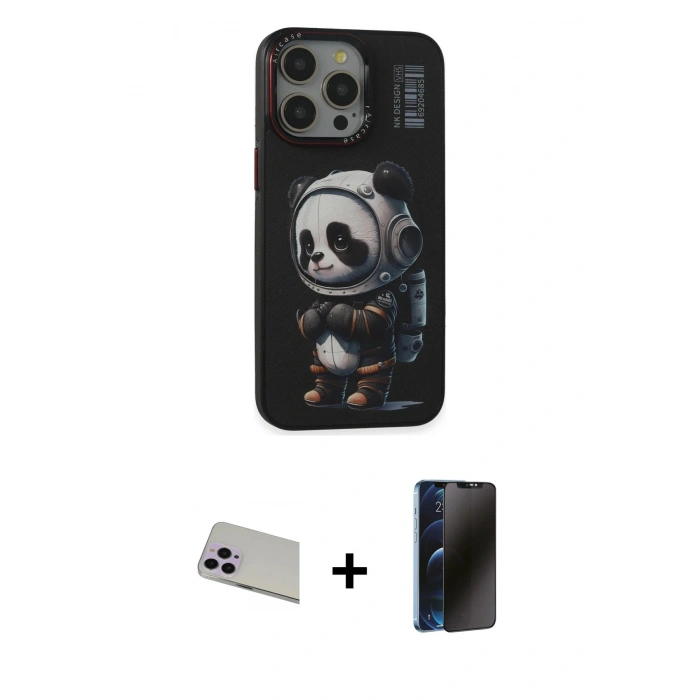 MARSİLYAN™- iPhone 13 Pro Max Kılıf Siluet Modern Özel Seri - Siyah 3D Antistatik Hayalet Cam Ekran Koruyucu + Rainbow Kamera Lens Koruma Cam - MR