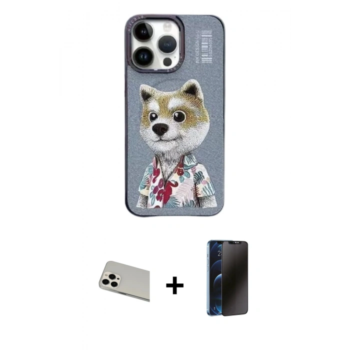MARSİLYAN™- iPhone 13 Pro Max Kılıf Siluet Modern Özel Seri - Siyah 3D Antistatik Hayalet Cam Ekran Koruyucu + Rainbow Kamera Lens Koruma Cam - BZ