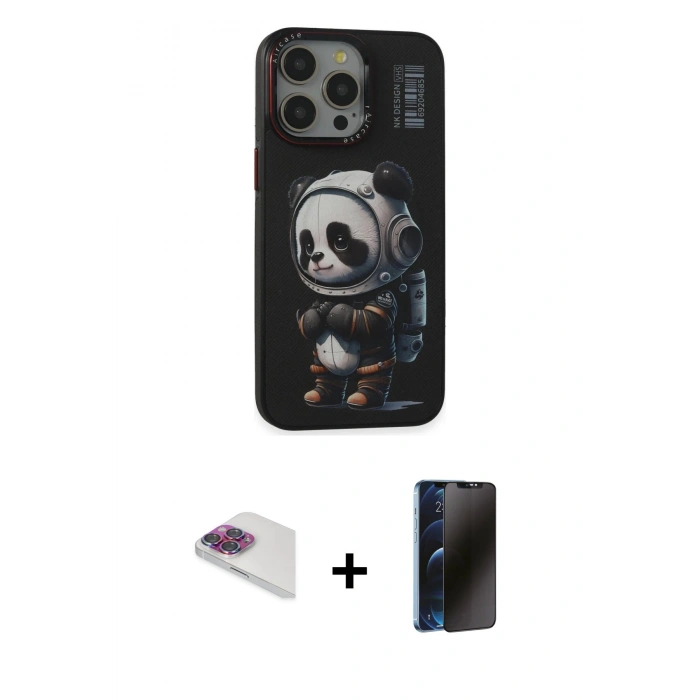MARSİLYAN™- iPhone 13 Pro Max Kılıf Siluet Modern Özel Seri - Siyah 3D Antistatik Hayalet Cam Ekran Koruyucu + Pers Alüminyum Kamera Lens - GI