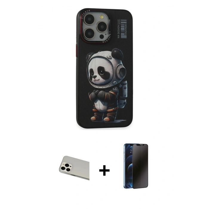 MARSİLYAN™- iPhone 13 Pro Max Kılıf Siluet Modern Özel Seri - Siyah 3D Antistatik Hayalet Cam Ekran Koruyucu + Rainbow Kamera Lens Koruma Cam - BZ