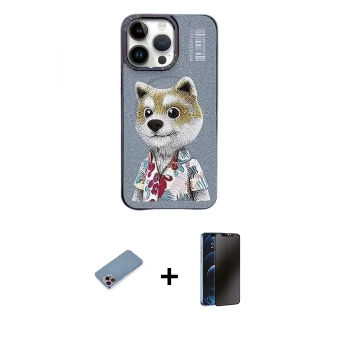 MARSİLYAN™- iPhone 13 Pro Max Kılıf Siluet Modern Özel Seri - Siyah 3D Antistatik Hayalet Cam Ekran Koruyucu + Shine Kamera Lens Koruma Cam - PE