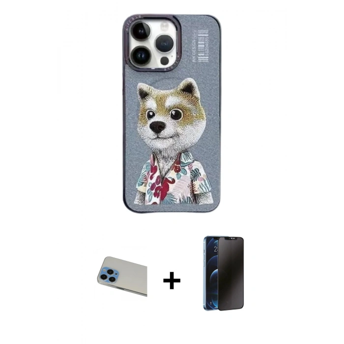 MARSİLYAN™- iPhone 13 Pro Max Kılıf Siluet Modern Özel Seri - Siyah 3D Antistatik Hayalet Cam Ekran Koruyucu + Rainbow Kamera Lens Koruma Cam - MI