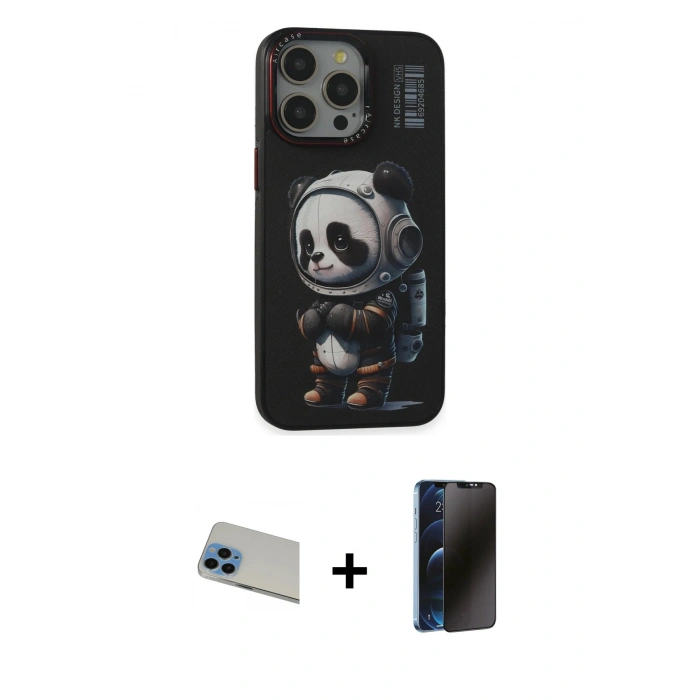 MARSİLYAN™- iPhone 13 Pro Max Kılıf Siluet Modern Özel Seri - Siyah 3D Antistatik Hayalet Cam Ekran Koruyucu + Rainbow Kamera Lens Koruma Cam - MI
