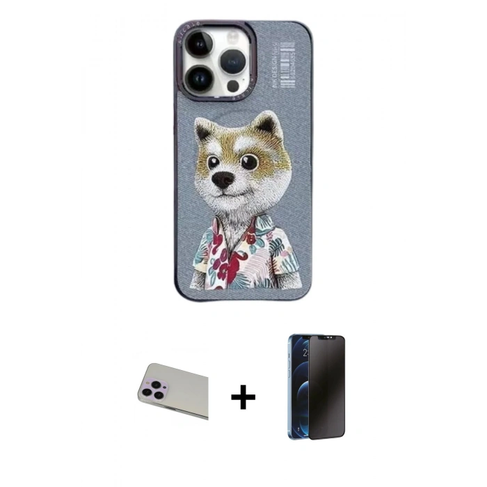 MARSİLYAN™- iPhone 13 Pro Max Kılıf Siluet Modern Özel Seri - Siyah 3D Antistatik Hayalet Cam Ekran Koruyucu + Rainbow Kamera Lens Koruma Cam - MR