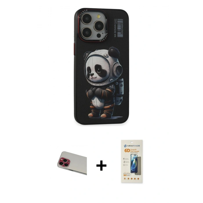 MARSİLYAN™- iPhone 13 Pro Max Kılıf Siluet Modern Özel Seri - Siyah 6D Mat Seramik Hayalet Nano Ekran Koruyucu + Rainbow Kamera Lens Koruma Cam - KI