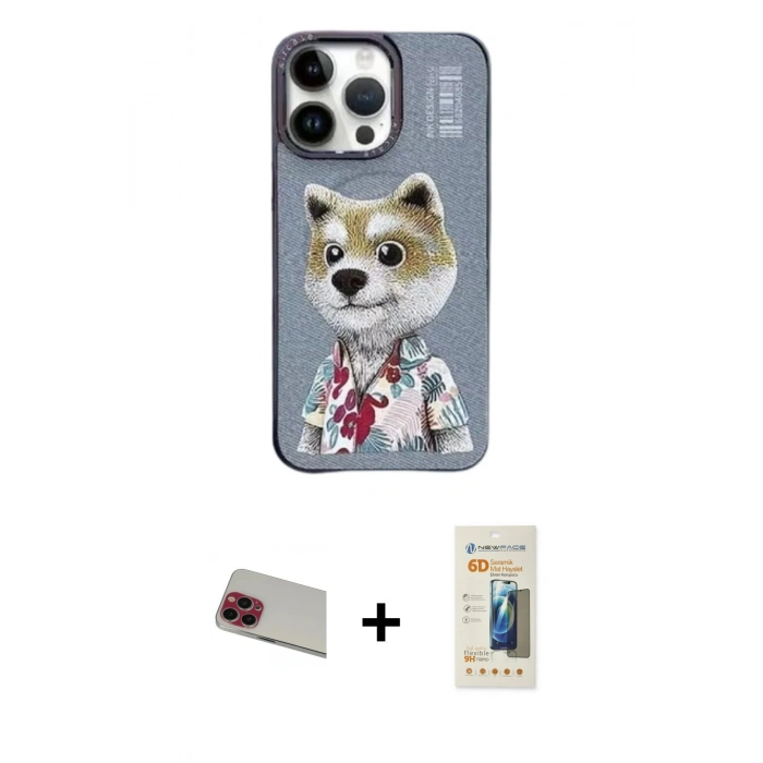 MARSİLYAN™- iPhone 13 Pro Max Kılıf Siluet Modern Özel Seri - Siyah 6D Mat Seramik Hayalet Nano Ekran Koruyucu + Rainbow Kamera Lens Koruma Cam - KI