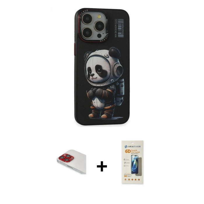 MARSİLYAN™- iPhone 13 Pro Max Kılıf Siluet Modern Özel Seri - Siyah 6D Mat Seramik Hayalet Nano Ekran Koruyucu + Pers Alüminyum Kamera Lens - KI