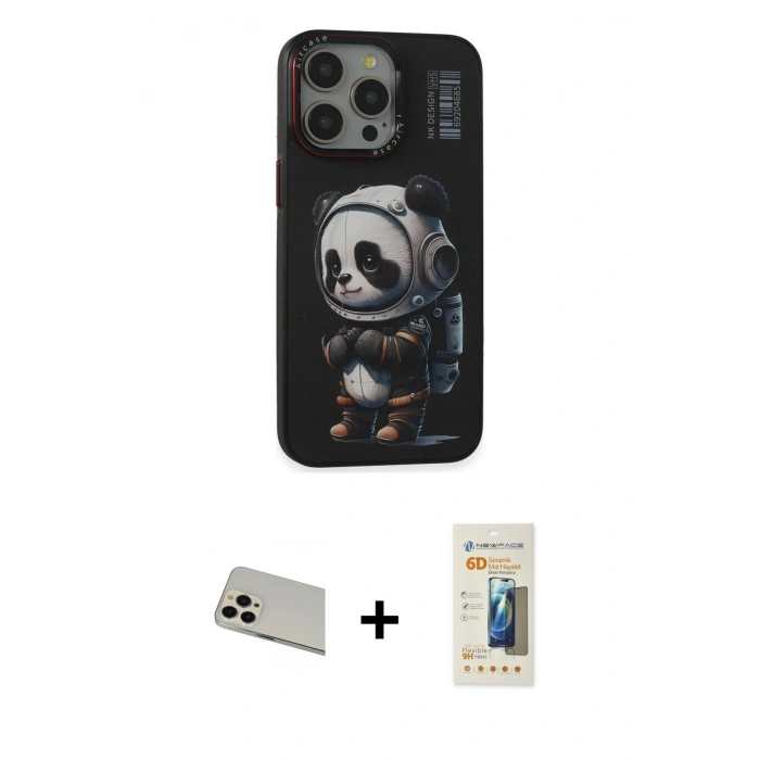 MARSİLYAN™- iPhone 13 Pro Max Kılıf Siluet Modern Özel Seri - Siyah 6D Mat Seramik Hayalet Nano Ekran Koruyucu + Rainbow Kamera Lens Koruma Cam - REGD