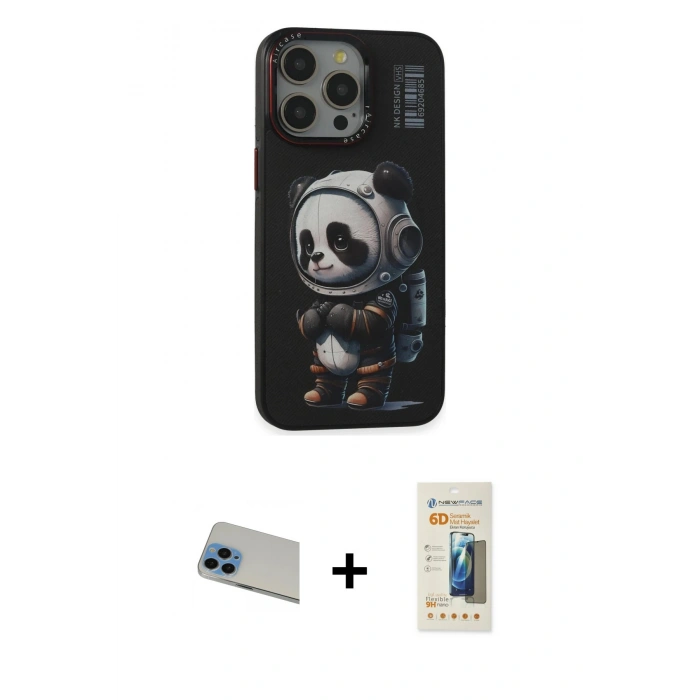 MARSİLYAN™- iPhone 13 Pro Max Kılıf Siluet Modern Özel Seri - Siyah 6D Mat Seramik Hayalet Nano Ekran Koruyucu + Rainbow Kamera Lens Koruma Cam - MI