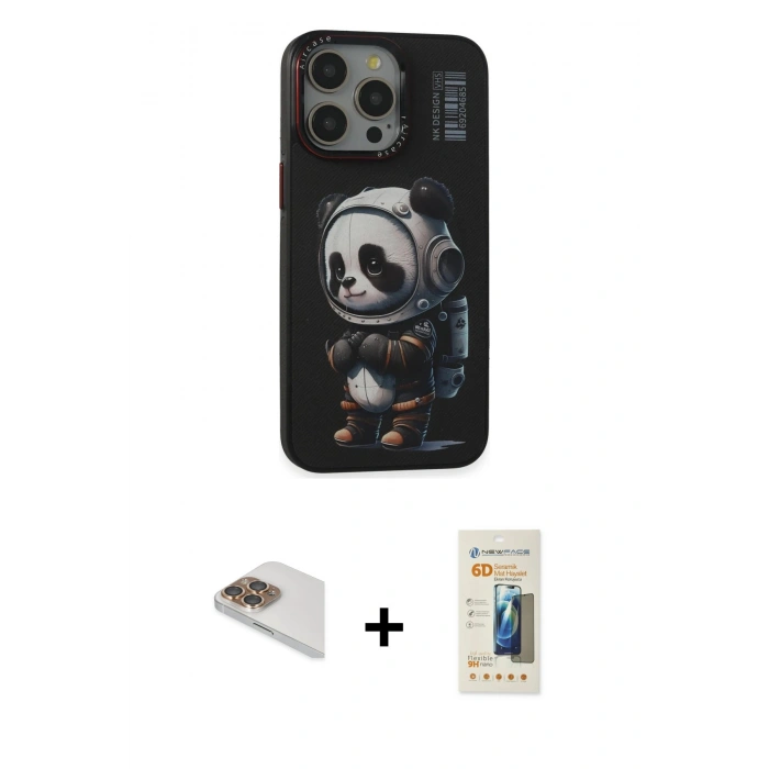 MARSİLYAN™- iPhone 13 Pro Max Kılıf Siluet Modern Özel Seri - Siyah 6D Mat Seramik Hayalet Nano Ekran Koruyucu + Pers Alüminyum Kamera Lens - GD