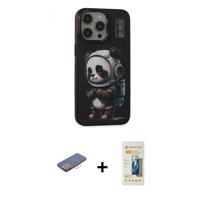 MARSİLYAN™- iPhone 13 Pro Max Kılıf Siluet Modern Özel Seri - Siyah 6D Mat Seramik Hayalet Nano Ekran Koruyucu + Renkli Kamera Lens Koruma Cam - PE