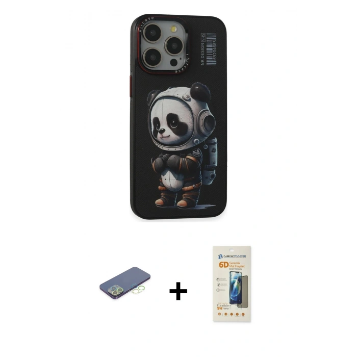 MARSİLYAN™- iPhone 13 Pro Max Kılıf Siluet Modern Özel Seri - Siyah 6D Mat Seramik Hayalet Nano Ekran Koruyucu + Renkli Kamera Lens Koruma Cam - YL
