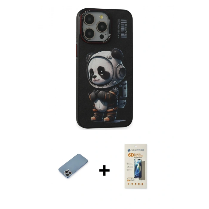 MARSİLYAN™- iPhone 13 Pro Max Kılıf Siluet Modern Özel Seri - Siyah 6D Mat Seramik Hayalet Nano Ekran Koruyucu + Shine Kamera Lens Koruma Cam - GI