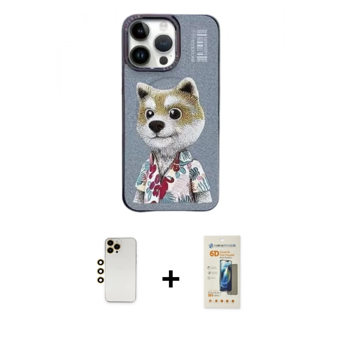 MARSİLYAN™- iPhone 13 Pro Max Kılıf Siluet Modern Özel Seri - Siyah 6D Mat Seramik Hayalet Nano Ekran Koruyucu + Shine Kamera Lens - GD