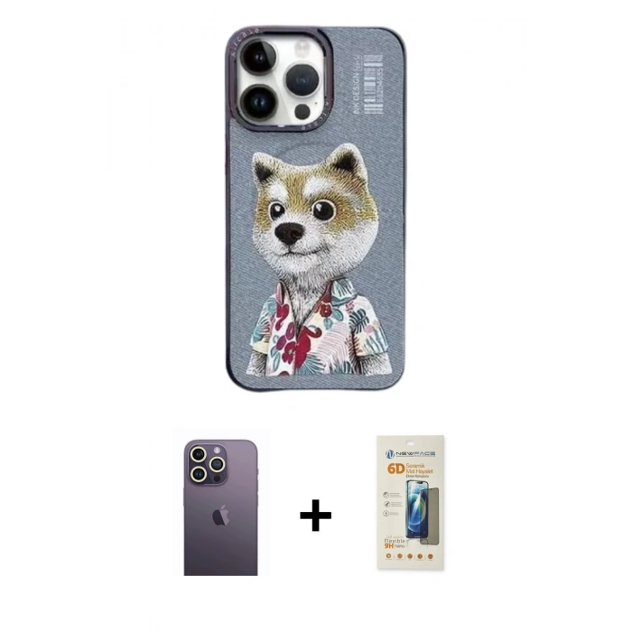 MARSİLYAN™- iPhone 13 Pro Max Kılıf Siluet Modern Özel Seri - Siyah 6D Mat Seramik Hayalet Nano Ekran Koruyucu + Neon Fosforlu Kamera Lens - BZ