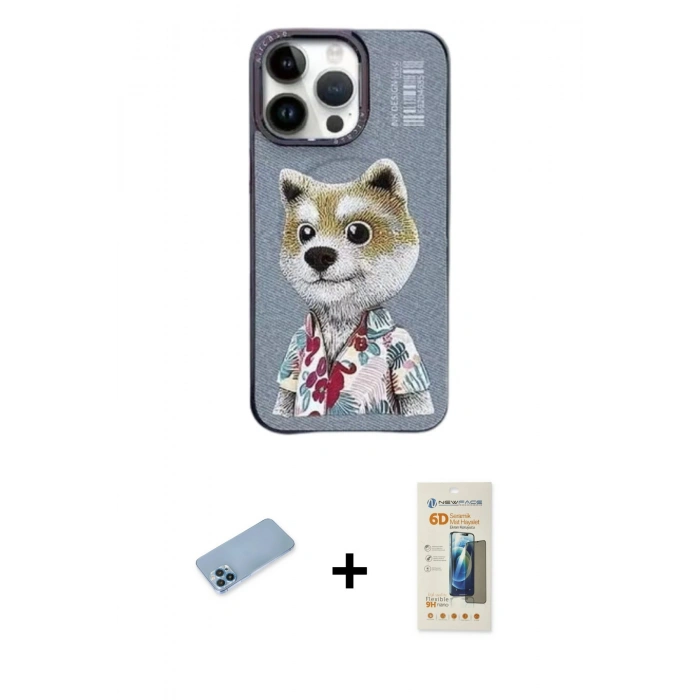 MARSİLYAN™- iPhone 13 Pro Max Kılıf Siluet Modern Özel Seri - Siyah 6D Mat Seramik Hayalet Nano Ekran Koruyucu + Shine Kamera Lens Koruma Cam - MI
