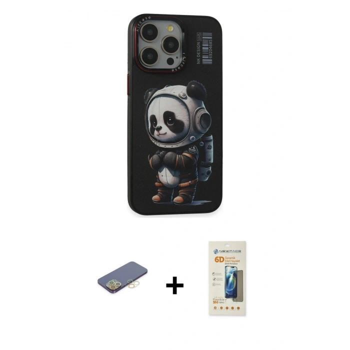 MARSİLYAN™- iPhone 13 Pro Max Kılıf Siluet Modern Özel Seri - Siyah 6D Mat Seramik Hayalet Nano Ekran Koruyucu + Renkli Kamera Lens Koruma Cam - SI