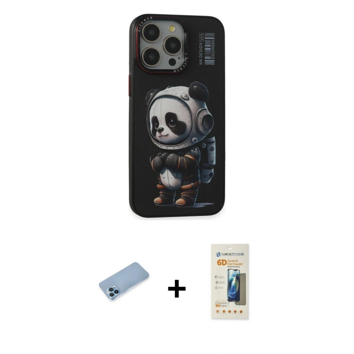 MARSİLYAN™- iPhone 13 Pro Max Kılıf Siluet Modern Özel Seri - Siyah 6D Mat Seramik Hayalet Nano Ekran Koruyucu + Shine Kamera Lens Koruma Cam - MI