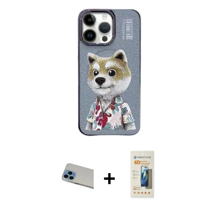 MARSİLYAN™- iPhone 13 Pro Max Kılıf Siluet Modern Özel Seri - Siyah 6D Mat Seramik Hayalet Nano Ekran Koruyucu + Rainbow Kamera Lens Koruma Cam - MI