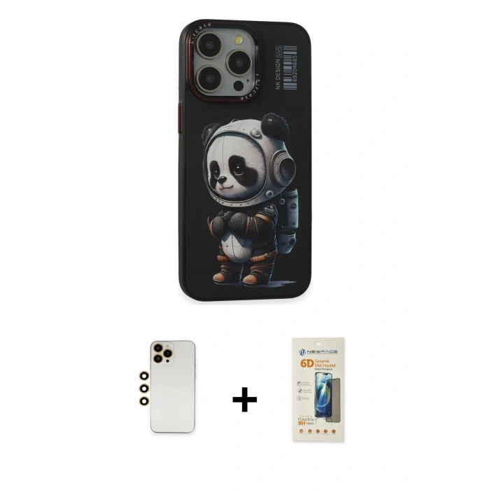 MARSİLYAN™- iPhone 13 Pro Max Kılıf Siluet Modern Özel Seri - Siyah 6D Mat Seramik Hayalet Nano Ekran Koruyucu + Shine Kamera Lens - GD
