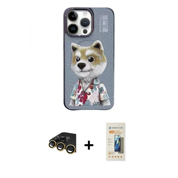 MARSİLYAN™- iPhone 13 Pro Max Kılıf Siluet Modern Özel Seri - Siyah 6D Mat Seramik Hayalet Nano Ekran Koruyucu + Raze Metal Kamera Lens - GD
