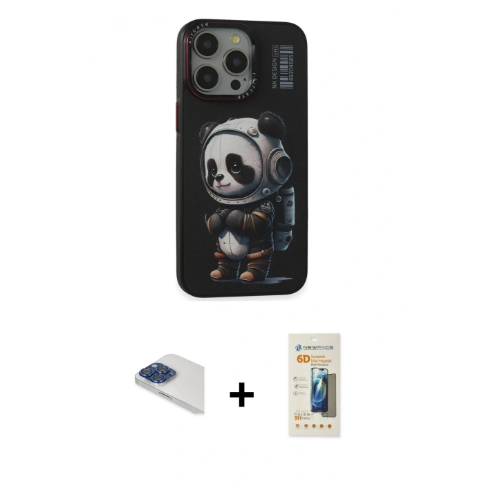 MARSİLYAN™- iPhone 13 Pro Max Kılıf Siluet Modern Özel Seri - Siyah 6D Mat Seramik Hayalet Nano Ekran Koruyucu + Pers Alüminyum Kamera Lens - LT