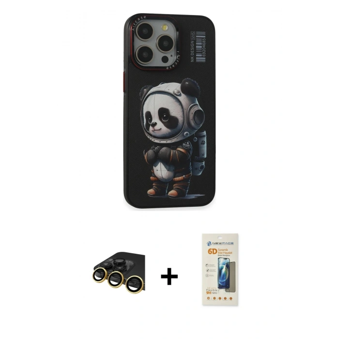 MARSİLYAN™- iPhone 13 Pro Max Kılıf Siluet Modern Özel Seri - Siyah 6D Mat Seramik Hayalet Nano Ekran Koruyucu + Raze Metal Kamera Lens - GD
