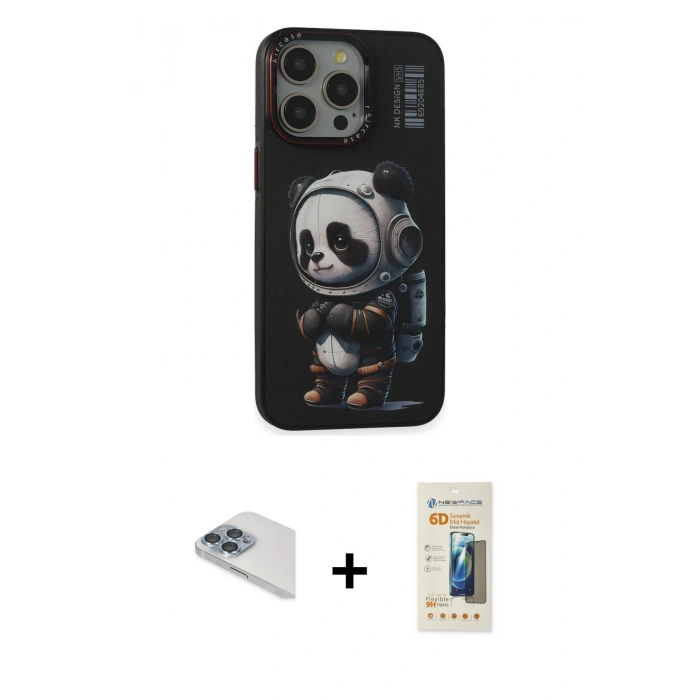 MARSİLYAN™- iPhone 13 Pro Max Kılıf Siluet Modern Özel Seri - Siyah 6D Mat Seramik Hayalet Nano Ekran Koruyucu + Pers Alüminyum Kamera Lens - SABE