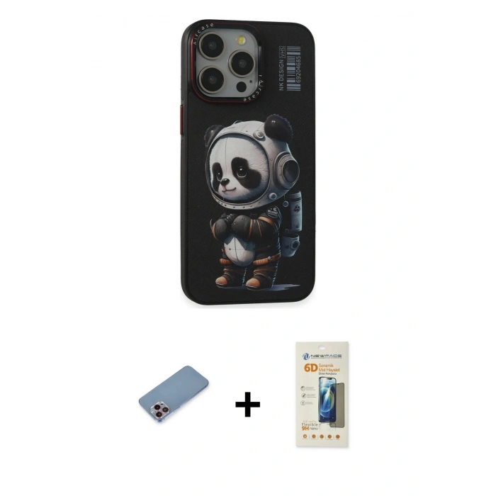 MARSİLYAN™- iPhone 13 Pro Max Kılıf Siluet Modern Özel Seri - Siyah 6D Mat Seramik Hayalet Nano Ekran Koruyucu + Shine Kamera Lens Koruma Cam - PE