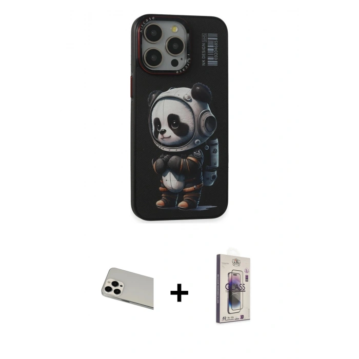 MARSİLYAN™- iPhone 13 Pro Max Kılıf Siluet Modern Özel Seri - Siyah Bilvis 3D Cam Ekran Koruyucu + Rainbow Kamera Lens Koruma Cam - BZ