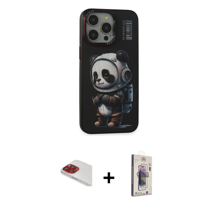 MARSİLYAN™- iPhone 13 Pro Max Kılıf Siluet Modern Özel Seri - Siyah Bilvis 3D Cam Ekran Koruyucu + Pers Alüminyum Kamera Lens - KI