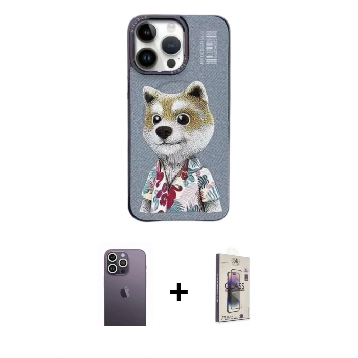 MARSİLYAN™- iPhone 13 Pro Max Kılıf Siluet Modern Özel Seri - Siyah Bilvis 3D Cam Ekran Koruyucu + Neon Fosforlu Kamera Lens - BZ
