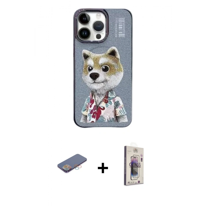 MARSİLYAN™- iPhone 13 Pro Max Kılıf Siluet Modern Özel Seri - Siyah Bilvis 3D Cam Ekran Koruyucu + Pembe Renkli Kamera Lens Koruma Cam