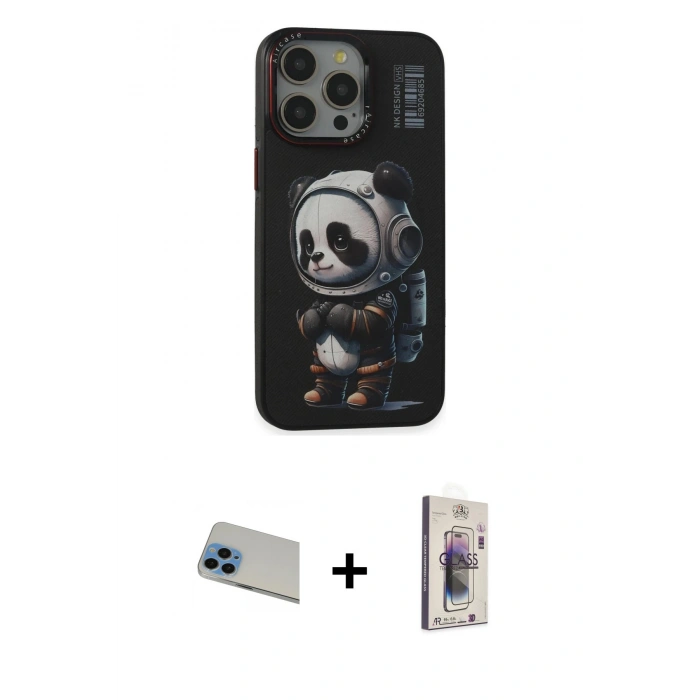 MARSİLYAN™- iPhone 13 Pro Max Kılıf Siluet Modern Özel Seri - Siyah Bilvis 3D Cam Ekran Koruyucu + Rainbow Kamera Lens Koruma Cam - MI