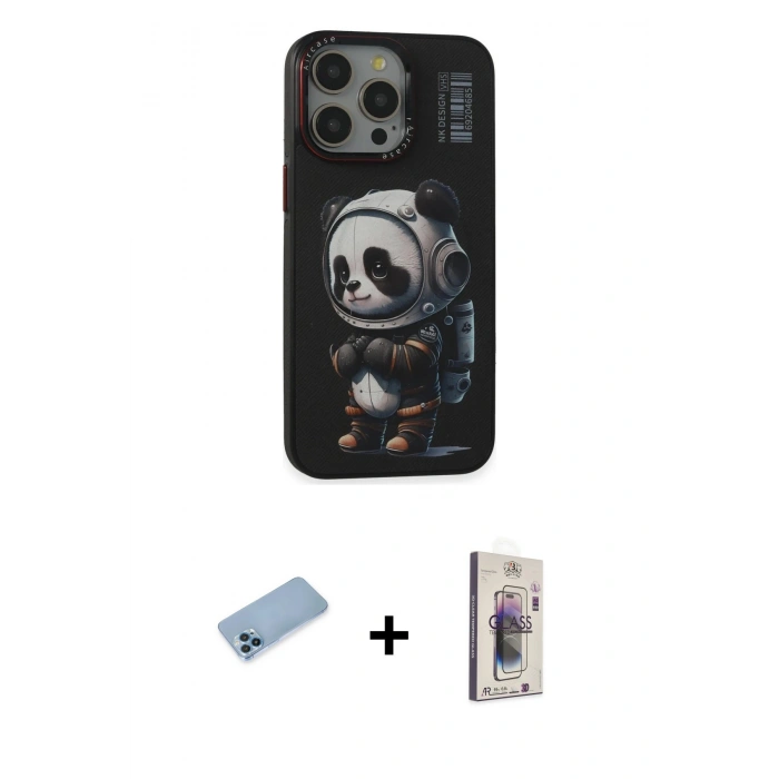 MARSİLYAN™- iPhone 13 Pro Max Kılıf Siluet Modern Özel Seri - Siyah Bilvis 3D Cam Ekran Koruyucu + Shine Kamera Lens Koruma Cam - MI