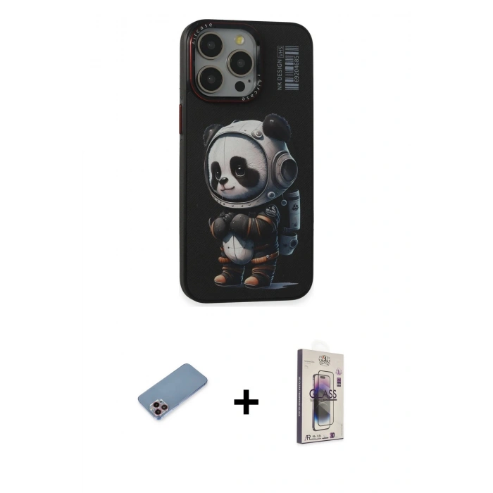MARSİLYAN™- iPhone 13 Pro Max Kılıf Siluet Modern Özel Seri - Siyah Bilvis 3D Cam Ekran Koruyucu + Shine Kamera Lens Koruma Cam - PE