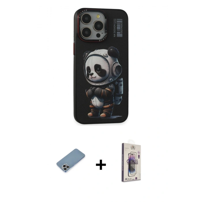 MARSİLYAN™- iPhone 13 Pro Max Kılıf Siluet Modern Özel Seri - Siyah Bilvis 3D Cam Ekran Koruyucu + Shine Kamera Lens Koruma Cam - GI