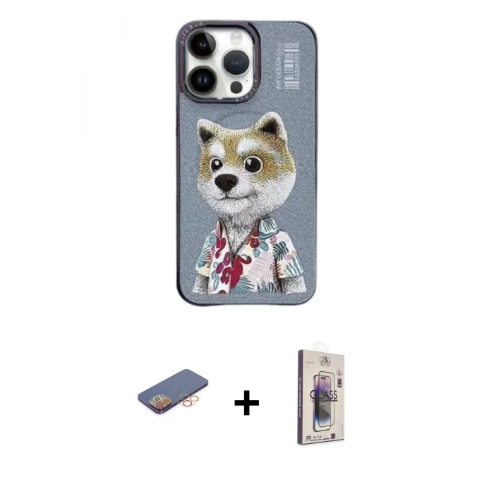 MARSİLYAN™- iPhone 13 Pro Max Kılıf Siluet Modern Özel Seri - Siyah Bilvis 3D Cam Ekran Koruyucu + Renkli Kamera Lens Koruma Cam - TU