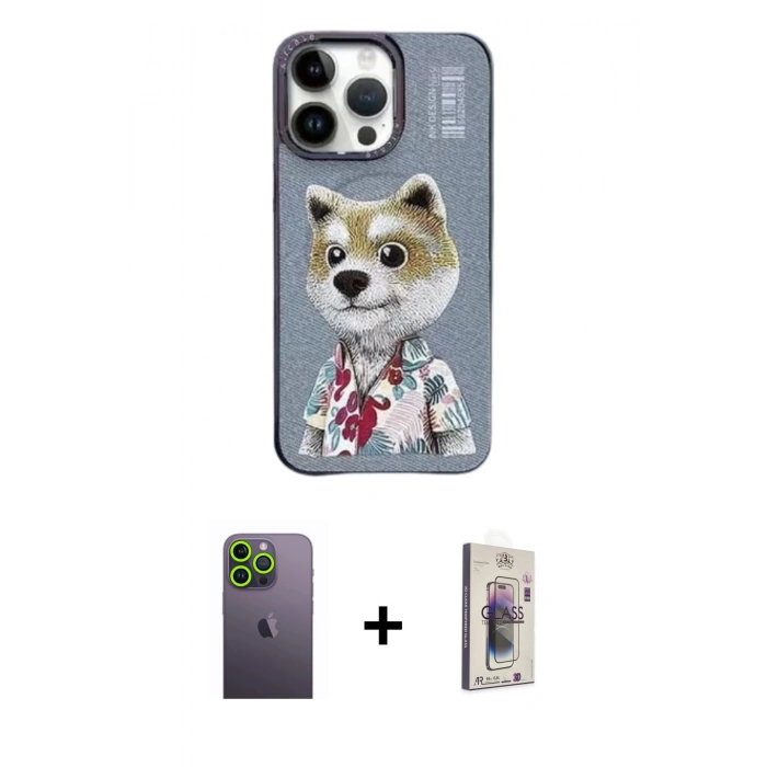 MARSİLYAN™- iPhone 13 Pro Max Kılıf Siluet Modern Özel Seri - Siyah Bilvis 3D Cam Ekran Koruyucu + Yeşil Neon Fosforlu Kamera Lens