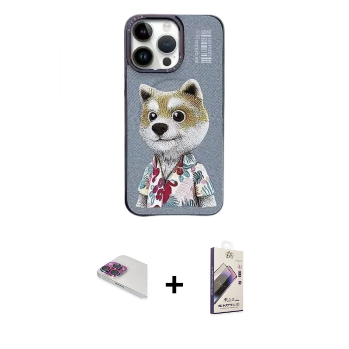 MARSİLYAN™- iPhone 13 Pro Max Kılıf Siluet Modern Özel Seri - Siyah Bilvis 3D Mat Cam Ekran Koruyucu + Gökkuşağı Pers Alüminyum Kamera Lens
