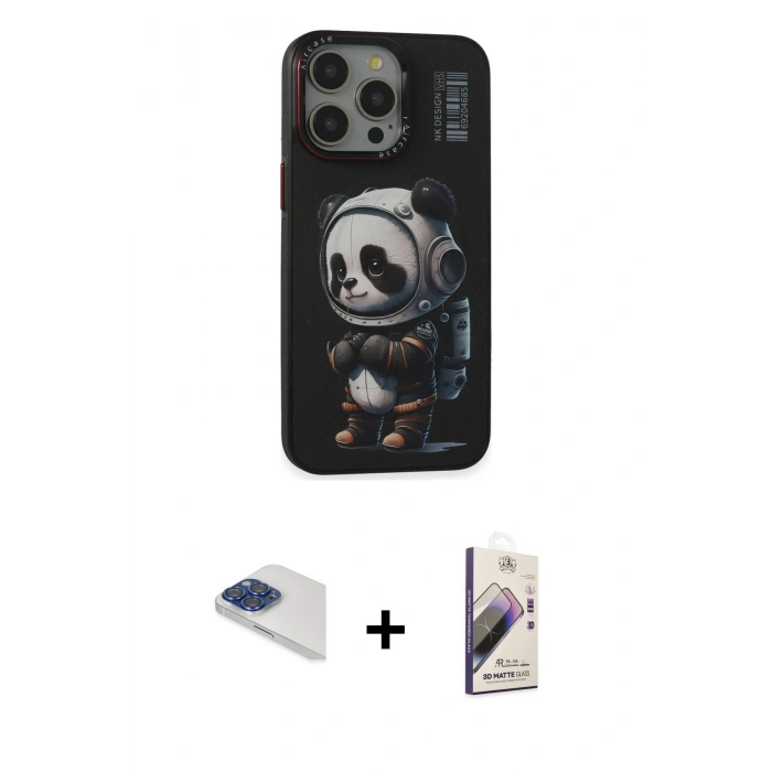 MARSİLYAN™- iPhone 13 Pro Max Kılıf Siluet Modern Özel Seri - Siyah Bilvis 3D Mat Cam Ekran Koruyucu + Pers Alüminyum Kamera Lens - LT