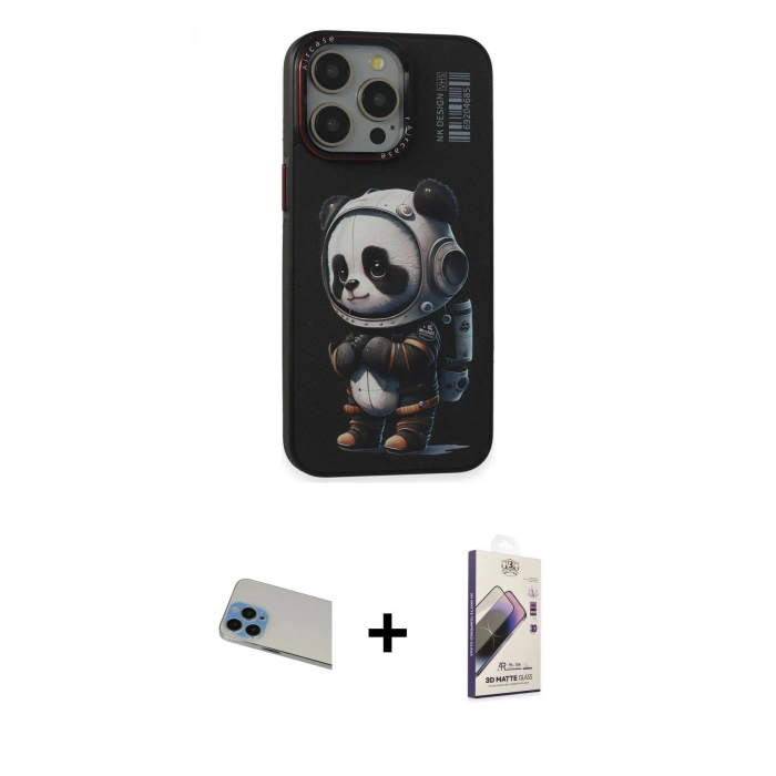 MARSİLYAN™- iPhone 13 Pro Max Kılıf Siluet Modern Özel Seri - Siyah Bilvis 3D Mat Cam Ekran Koruyucu + Rainbow Kamera Lens Koruma Cam - MI